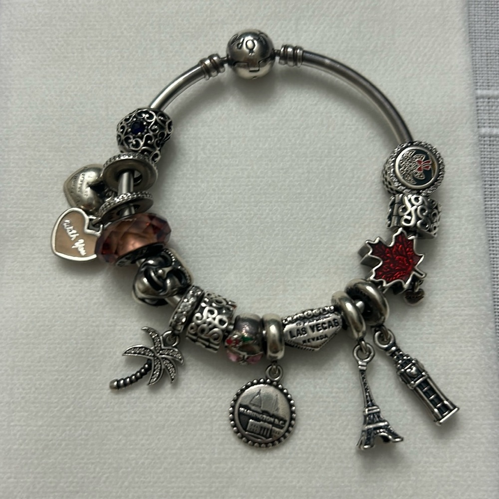 ORIGINAL 925 PANDORA BRACELET WITH 14 CHARMS